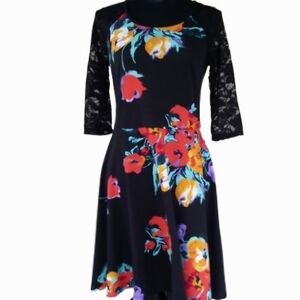 VTG 90s Suzy Shier Floral Midi Dress Lace Sleeves (M)